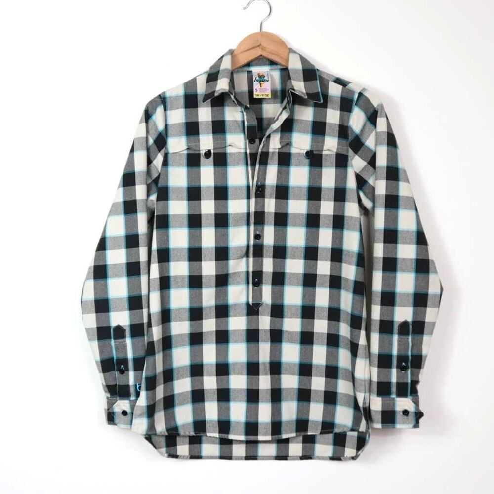 Burton Size S Dryride Cool Flavors Shirt Plaid Flannel Blue Black Beige